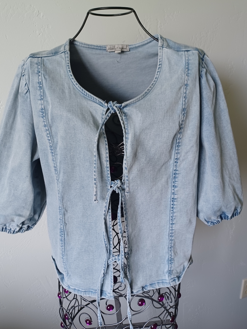 Wishlist Apparel Light Wash Denim Tie-Front Top